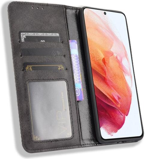Samsung Galaxy S21 FE Hoesje Vintage Portemonnee Book Case Zwart afbeelding 5