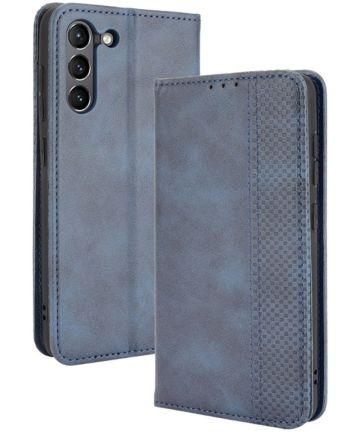 Samsung Galaxy S21 FE Hoesje Vintage Portemonnee Book Case Blauw Hoesjes