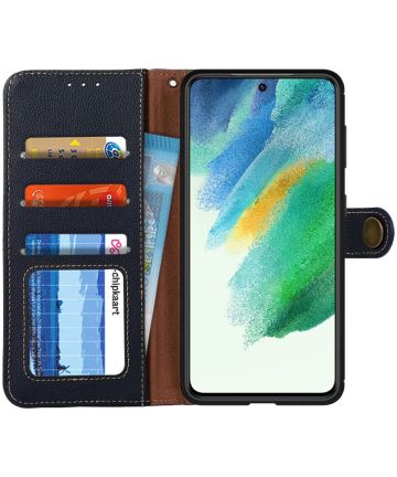 Samsung Galaxy S21 FE Hoesje RFID Portemonnee Bookcase Echt Leer Zwart Hoesjes