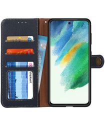 Samsung Galaxy S21 FE Hoesje RFID Portemonnee Bookcase Echt Leer Blauw