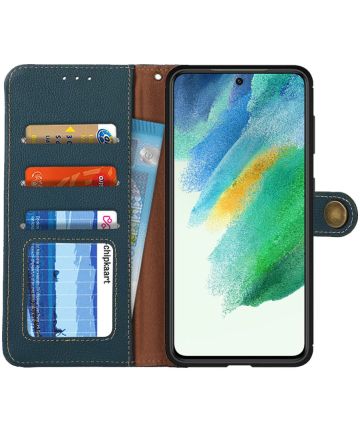 Samsung Galaxy S21 FE Hoesje RFID Portemonnee Bookcase Echt Leer Groen Hoesjes