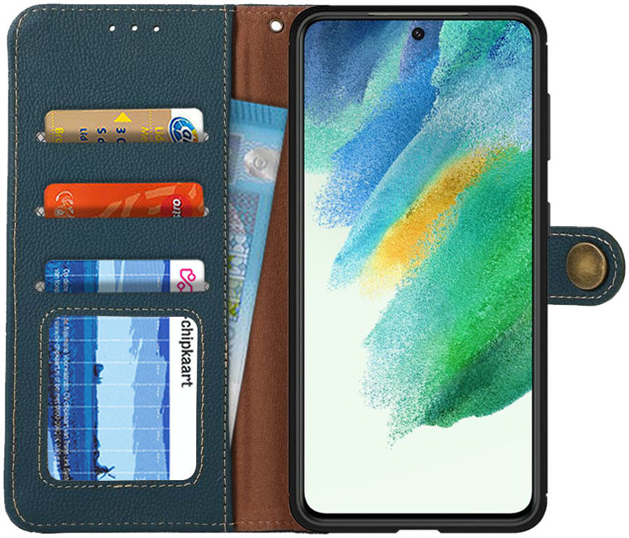 Trouwens zweer Verkeerd Samsung Galaxy S21 FE Hoesje RFID Portemonnee Bookcase Echt Leer Groen |  GSMpunt.nl