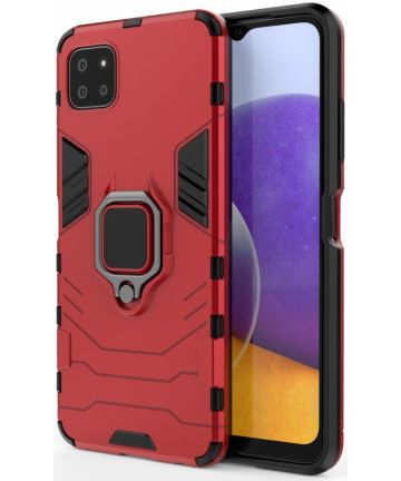 Samsung Galaxy A22 5G Shockproof Hybride Backcover Met Kickstand Rood Hoesjes