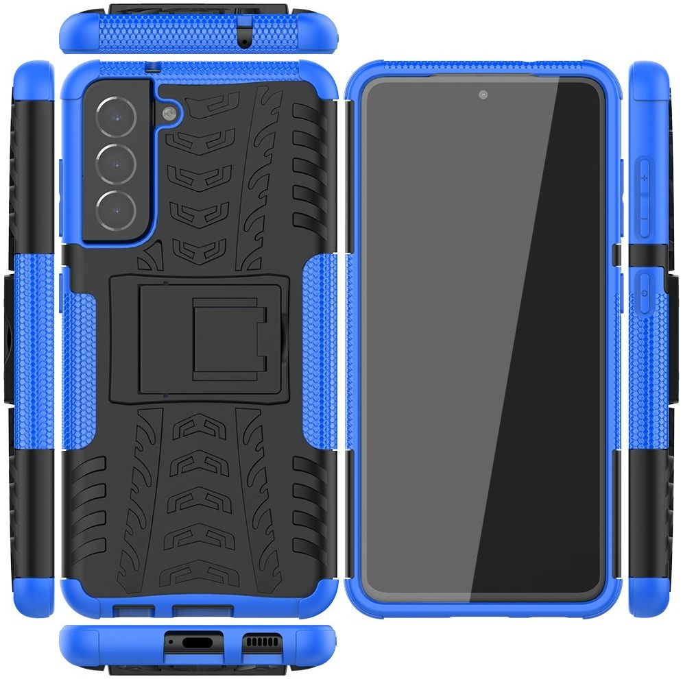 Samsung Galaxy S21 FE Hoesje Hybride Back Cover Kickstand Blauw afbeelding 2