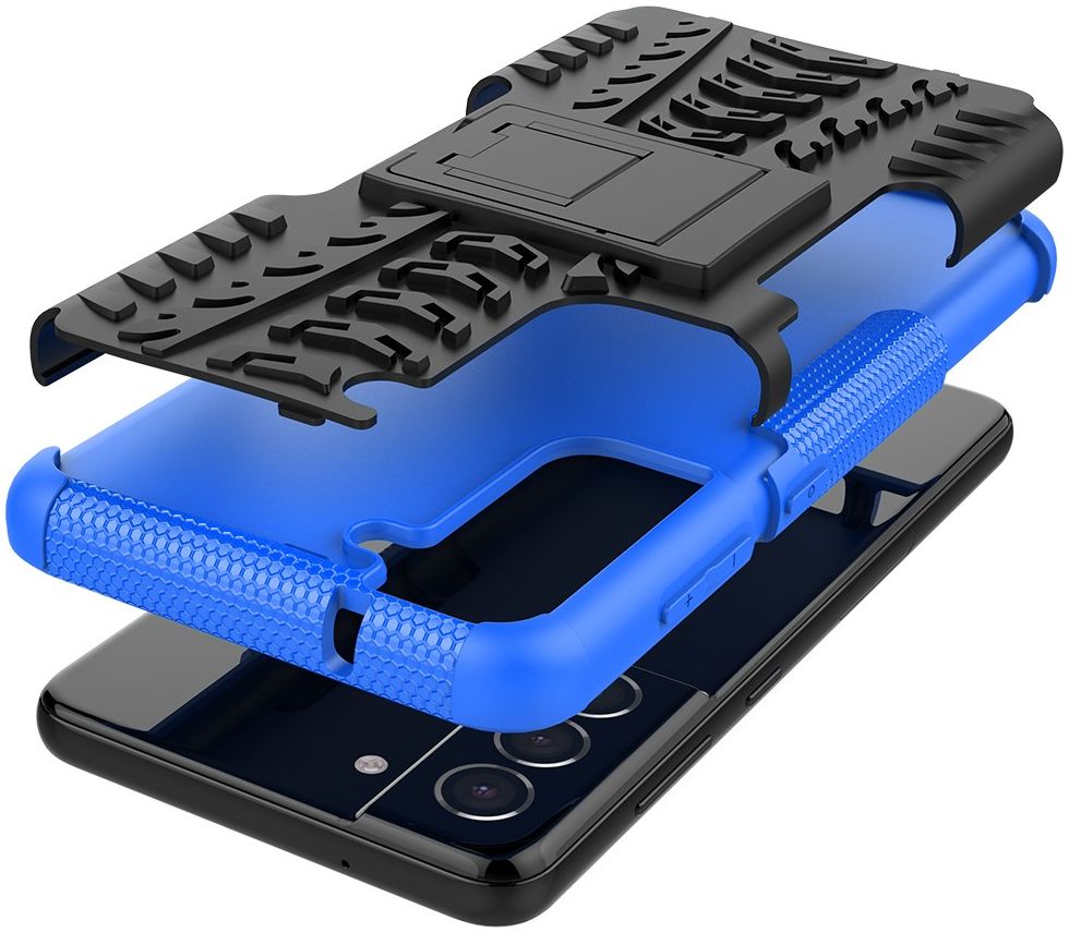 Samsung Galaxy S21 FE Hoesje Hybride Back Cover Kickstand Blauw afbeelding 4