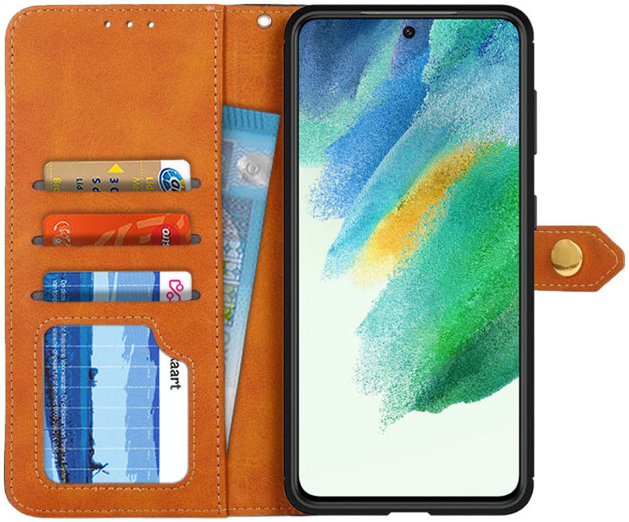 KHAZNEH Samsung Galaxy S21 FE Hoesje Retro Portemonnee Book Case Bruin afbeelding 2