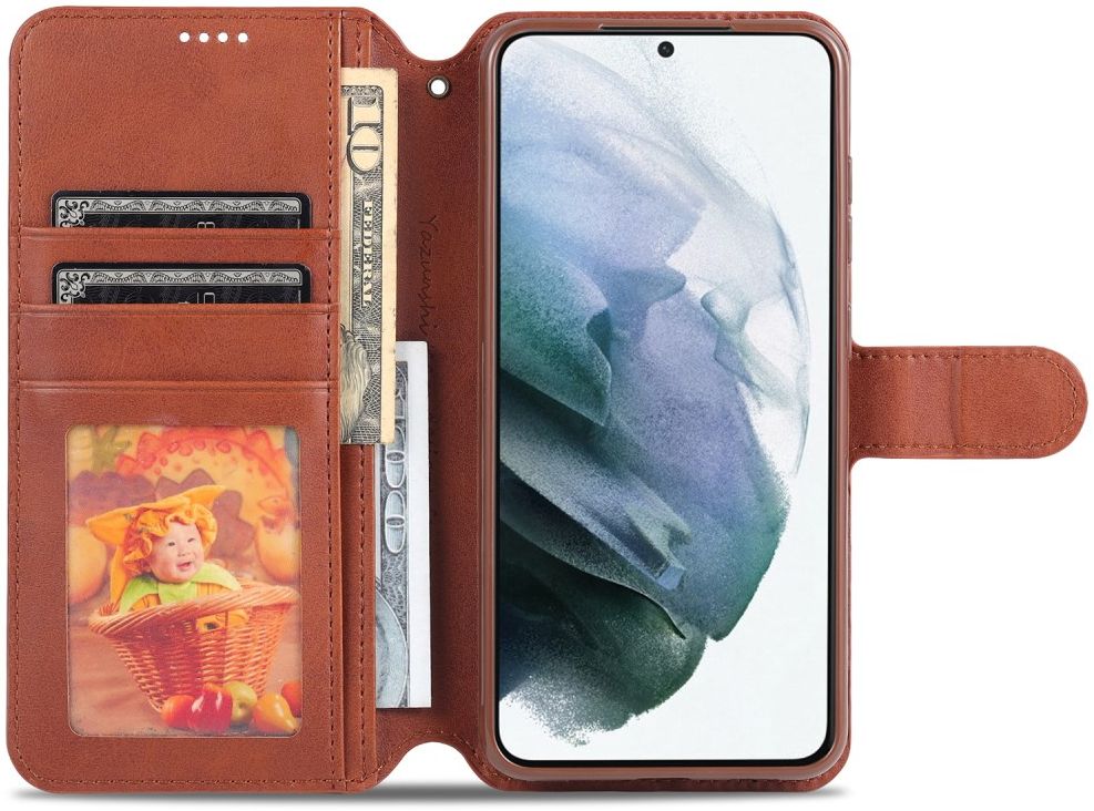 AZNS Samsung Galaxy S21 FE Hoesje Wallet Book Case Kunstleer Bruin afbeelding 3
