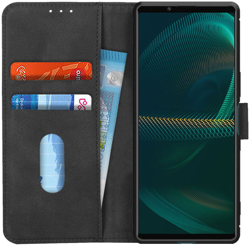 KHAZNEH Sony Xperia 5 III Hoesje Retro Book Case met Stand Zwart afbeelding 1