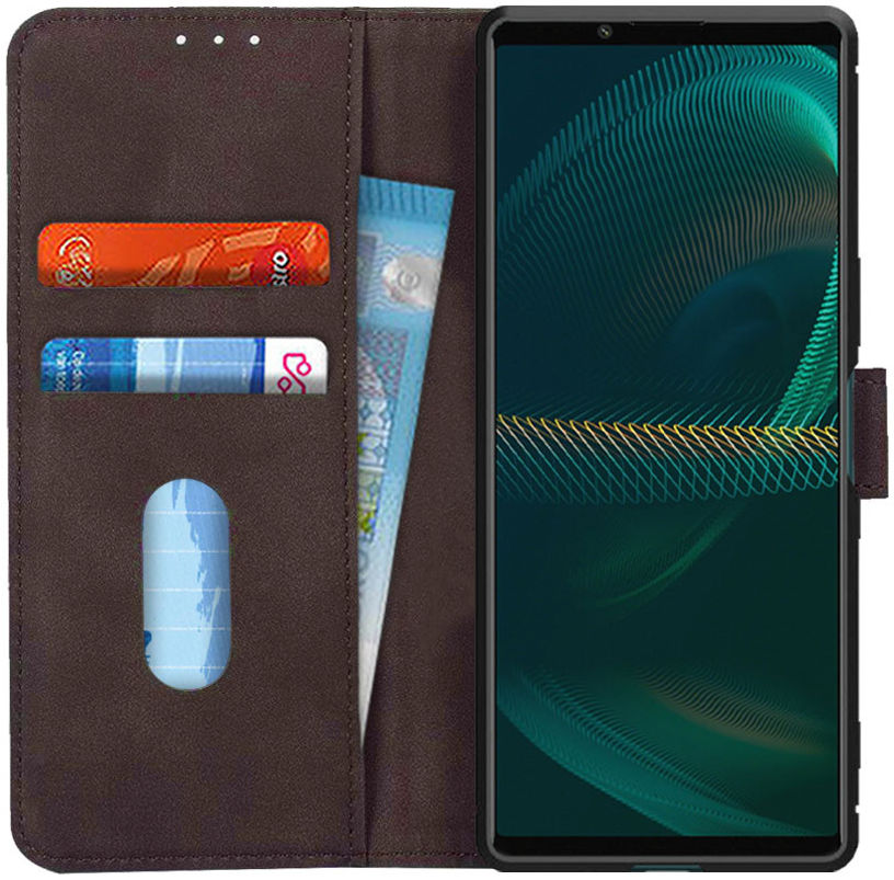 KHAZNEH Sony Xperia 5 III Hoesje Retro Book Case met Stand Bruin afbeelding 1