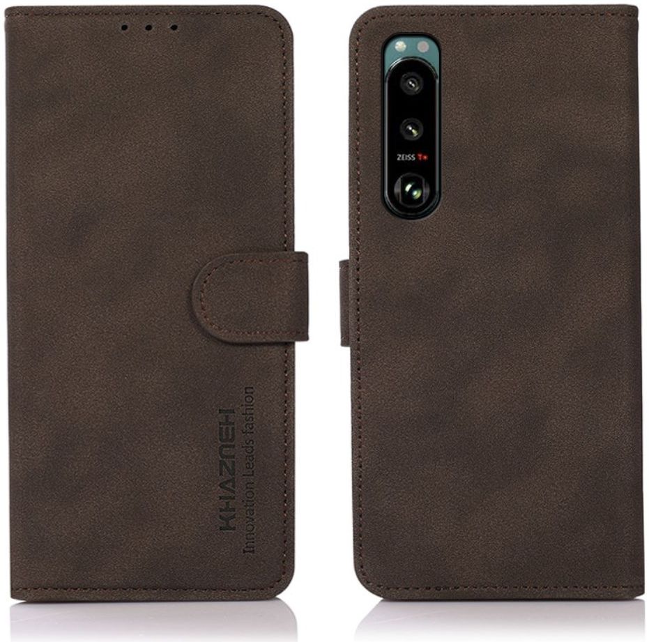 KHAZNEH Sony Xperia 5 III Hoesje Retro Book Case met Stand Bruin afbeelding 2
