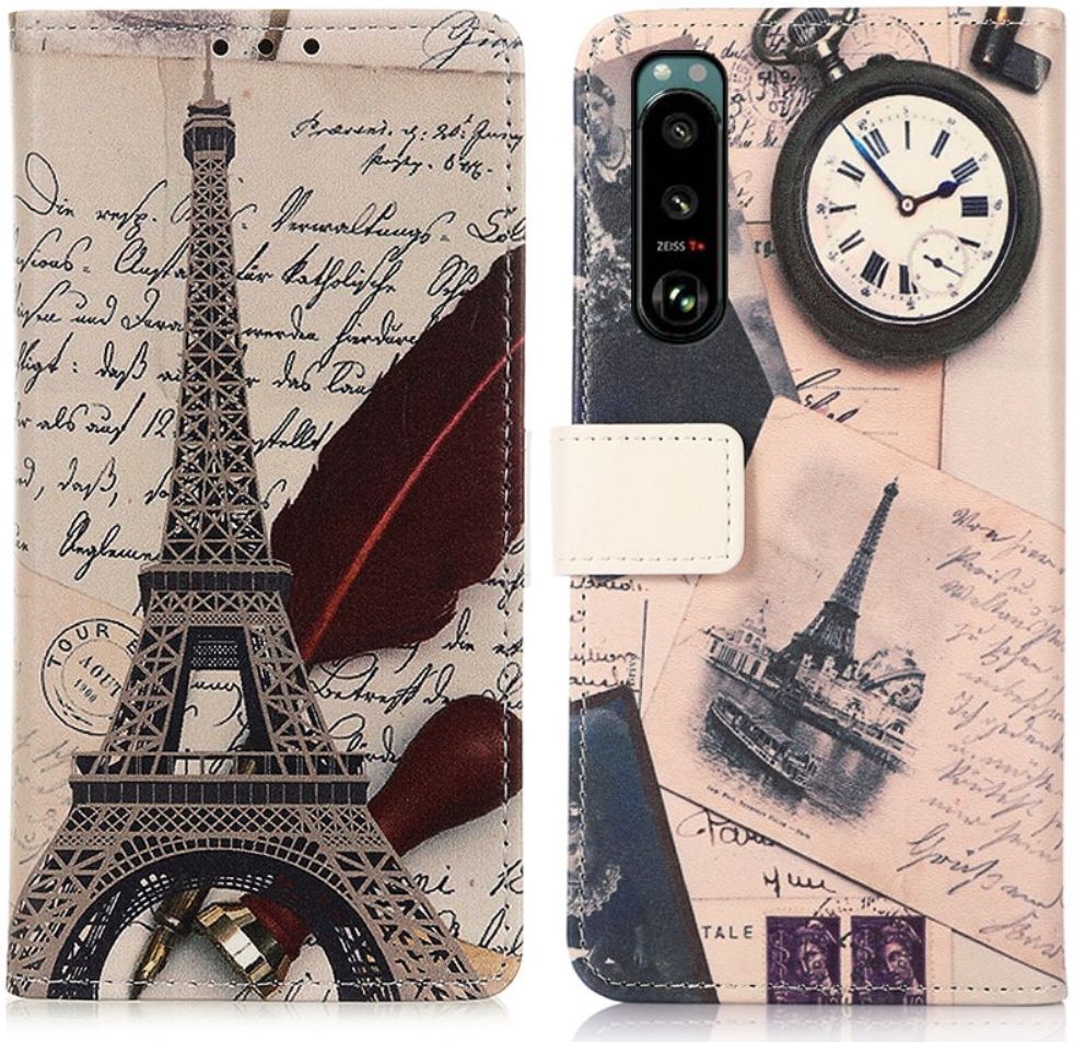 Sony Xperia 5 III Hoesje Wallet Book Case met Eiffeltoren Print afbeelding 1