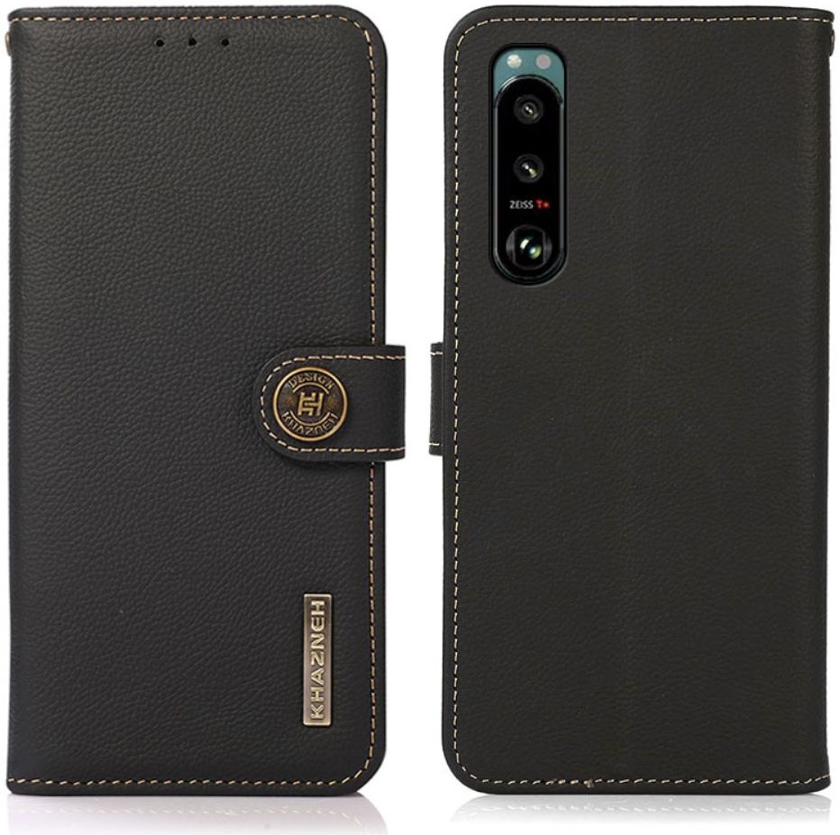 Sony Xperia 5 III Hoesje RFID Portemonnee Book Case Echt Leer Zwart afbeelding 5