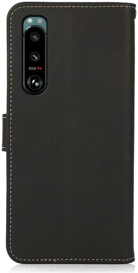 Sony Xperia 5 III Hoesje RFID Portemonnee Book Case Echt Leer Zwart afbeelding 3