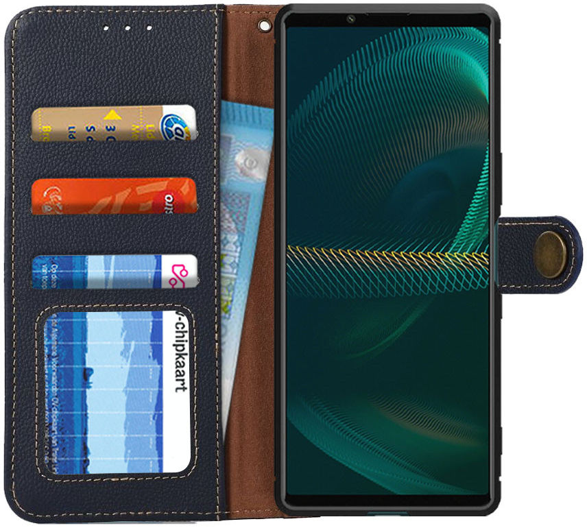 Sony Xperia 5 III Hoesje RFID Portemonnee Book Case Echt Leer Zwart afbeelding 1