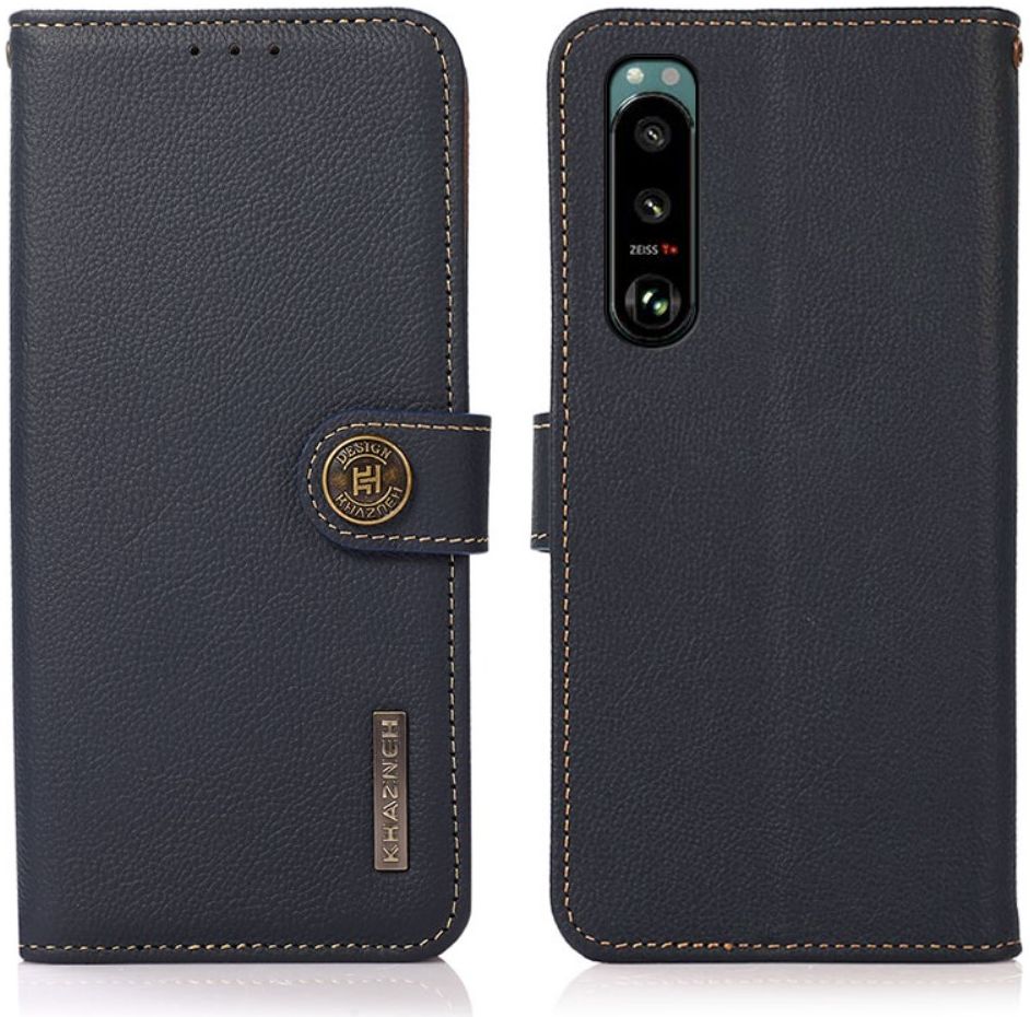 Sony Xperia 5 III Hoesje RFID Portemonnee Book Case Echt Leer Blauw afbeelding 2
