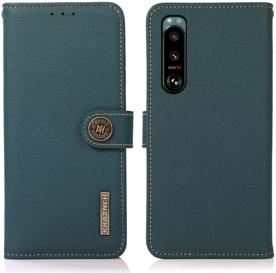 Sony Xperia 5 III Hoesje RFID Portemonnee Book Case Echt Leer Groen afbeelding 2