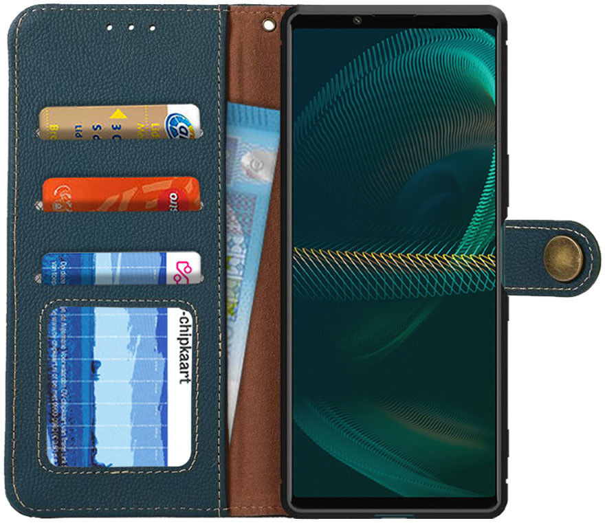 Sony Xperia 5 III Hoesje RFID Portemonnee Book Case Echt Leer Groen afbeelding 1