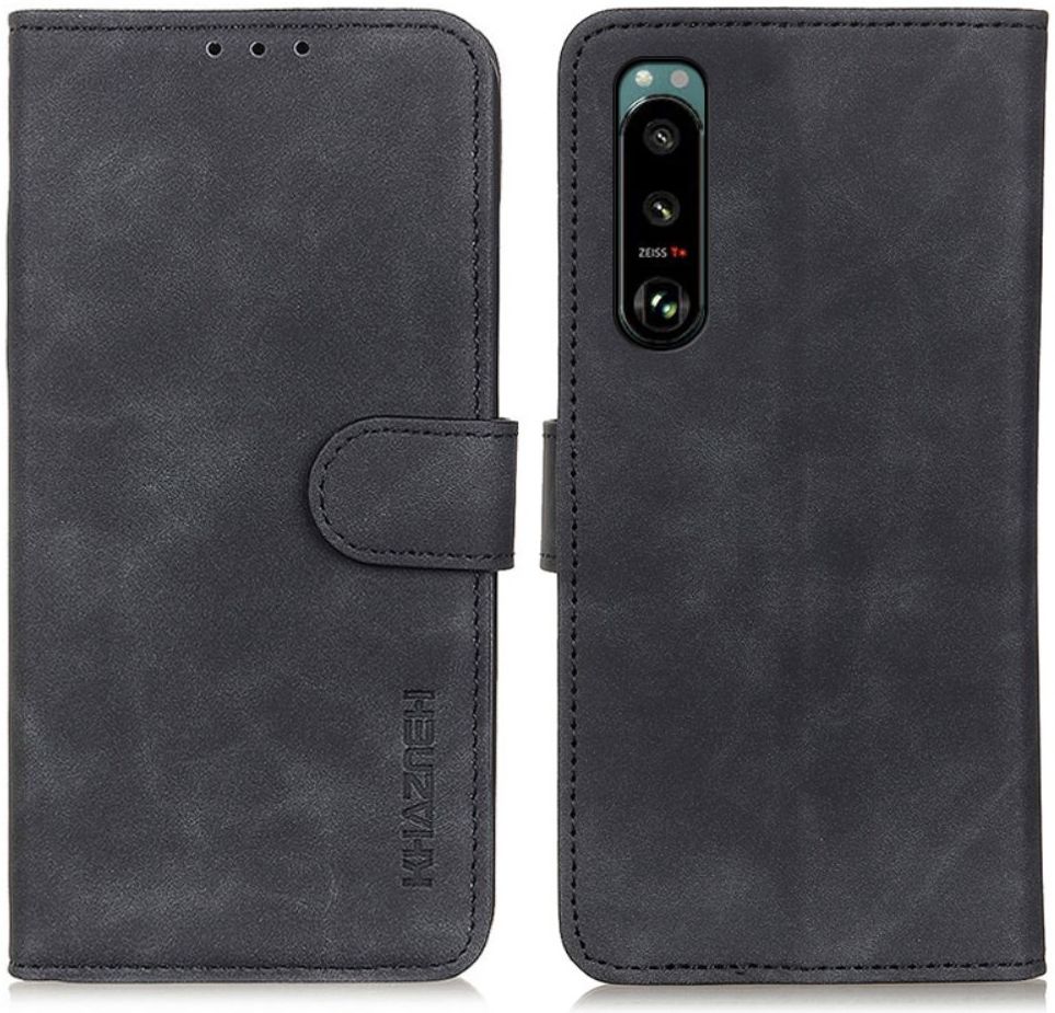 KHAZNEH Sony Xperia 5 III Hoesje Retro Wallet Book Case Zwart afbeelding 2
