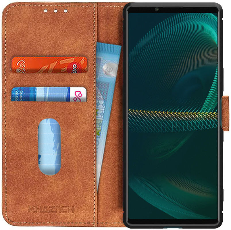 KHAZNEH Sony Xperia 5 III Hoesje Retro Wallet Book Case Bruin afbeelding 1