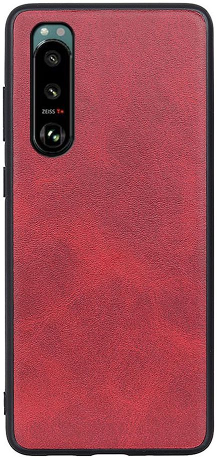 Sony Xperia 5 III Hoesje Back Cover Echt Leer Rood afbeelding 1