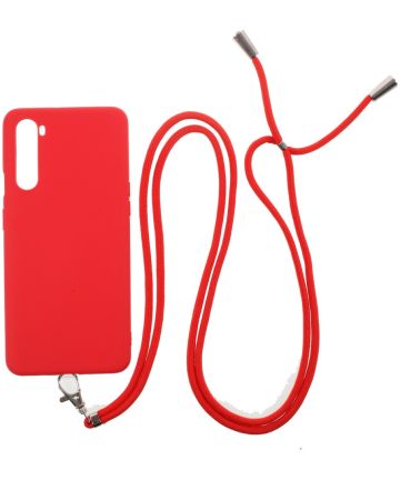 OnePlus Nord Hoesje met Koord Back Cover Keycord Rood Hoesjes