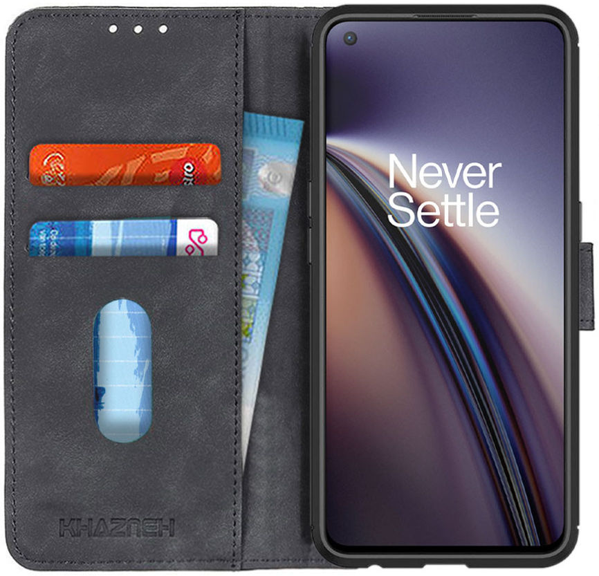 KHAZNEH OnePlus Nord CE 5G Hoesje Retro Wallet Book Case Zwart afbeelding 1