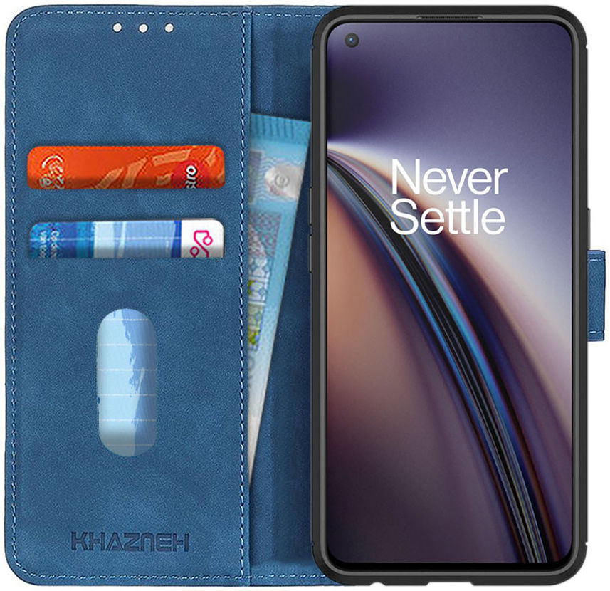KHAZNEH OnePlus Nord CE 5G Hoesje Retro Wallet Book Case Blauw afbeelding 1