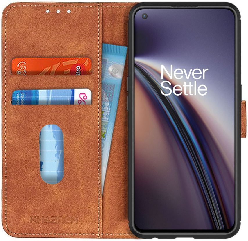 KHAZNEH OnePlus Nord CE 5G Hoesje Retro Wallet Book Case Bruin afbeelding 1