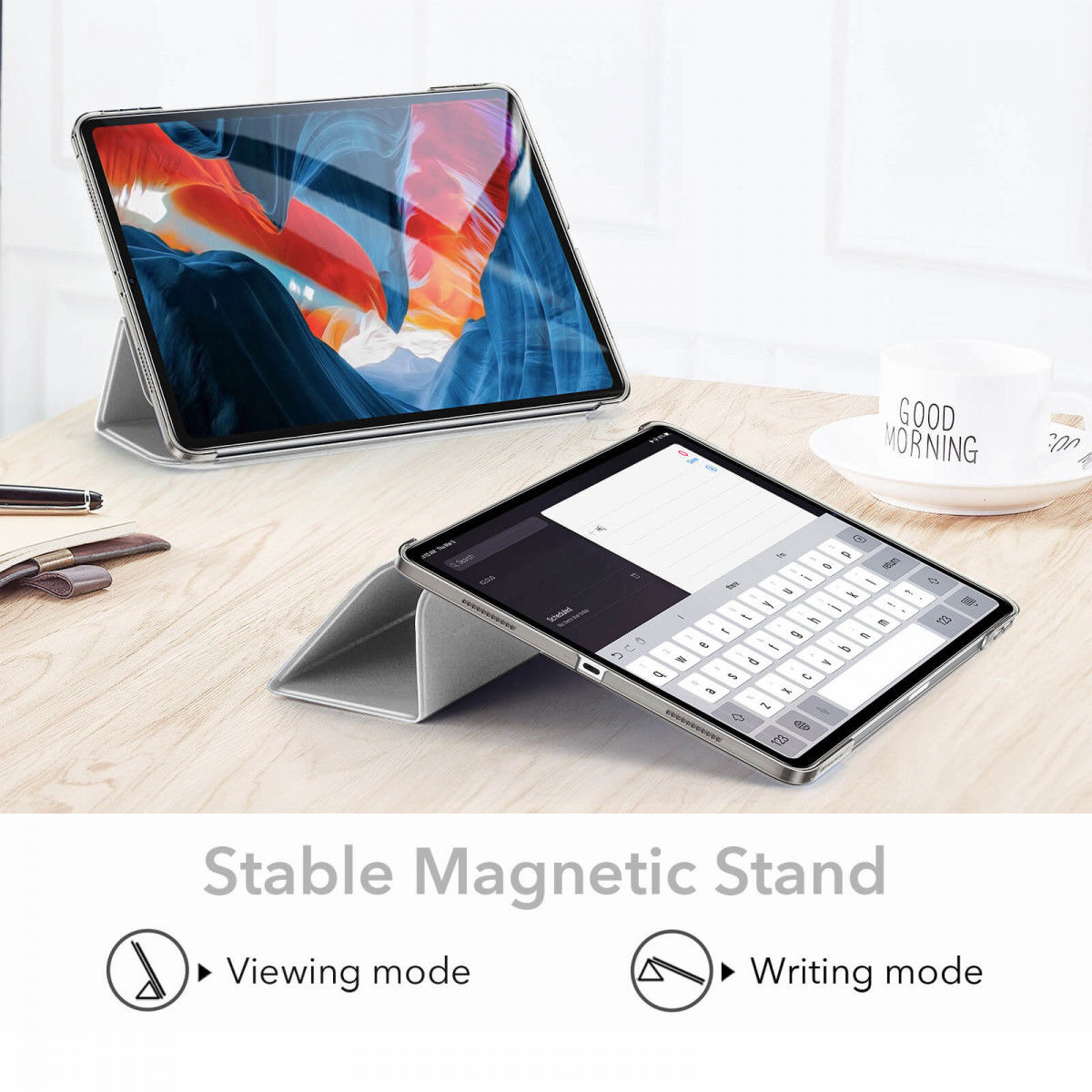 ESR Ascend Apple iPad Pro 12.9 2021 Hoes Tri-Fold Book Case Grijs afbeelding 3