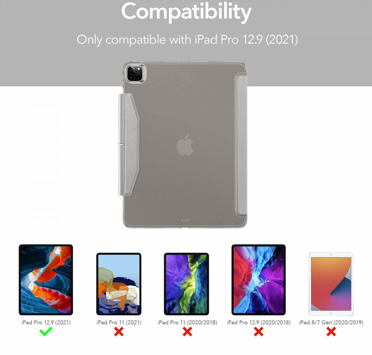 ESR Ascend Apple iPad Pro 12.9 2021 Hoes Tri-Fold Book Case Grijs afbeelding 9