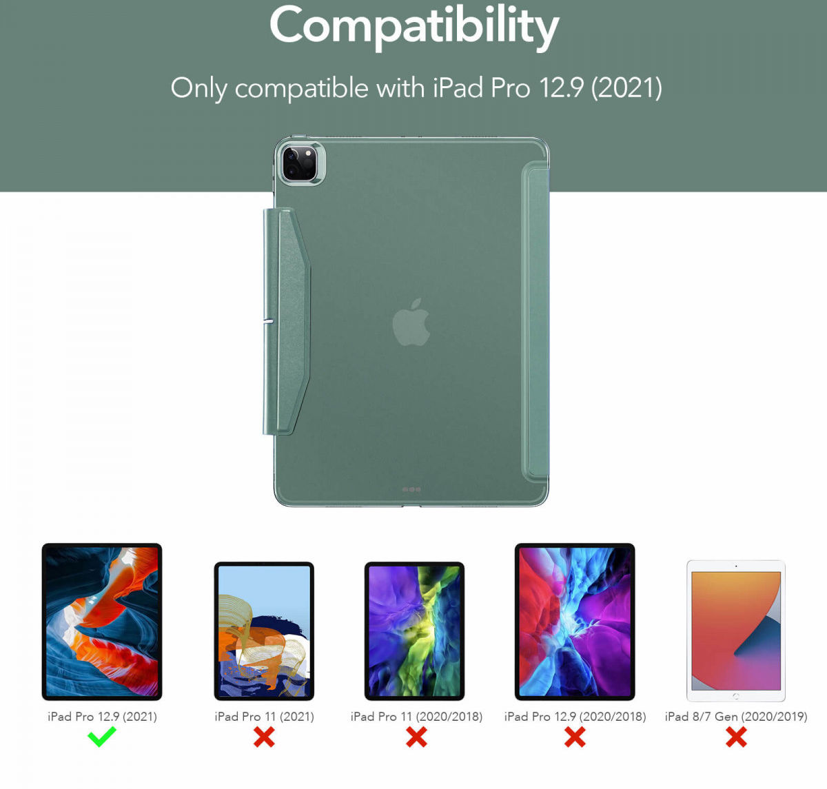 ESR Ascend Apple iPad Pro 12.9 2021 Hoes Tri-Fold Book Case Groen afbeelding 9