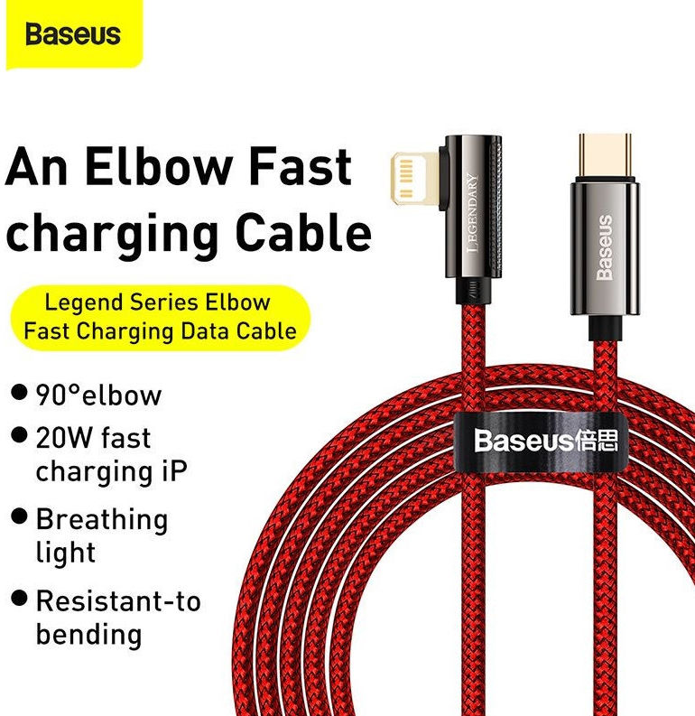 Baseus Legend Haakse USB-C naar Apple Lightning Kabel 20W Rood 1M afbeelding 3