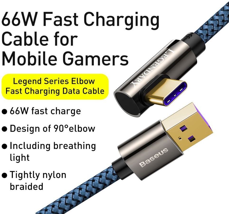 Baseus Legend Series USB naar USB-C Kabel 66W Blauw 2M afbeelding 5