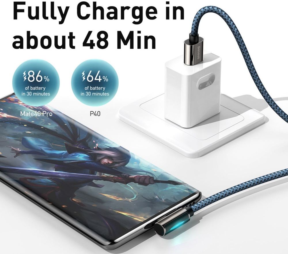 Baseus Legend Series USB naar USB-C Kabel 66W Blauw 2M afbeelding 7