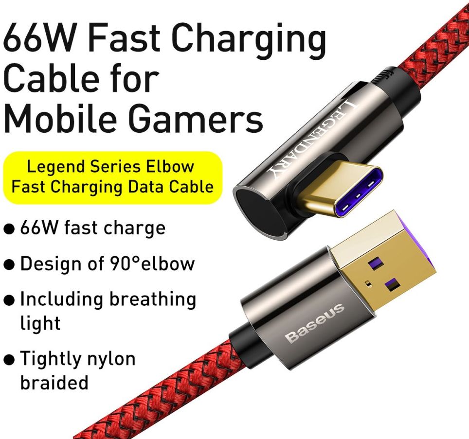 Baseus Legend Series USB naar USB-C Kabel 66W Rood 2M afbeelding 5