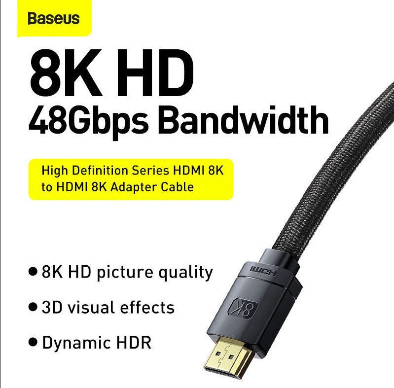 Baseus HDMI 8K naar HDMI 8K Kabel 48Gbps met HDMI 2.1 3M Zwart afbeelding 3