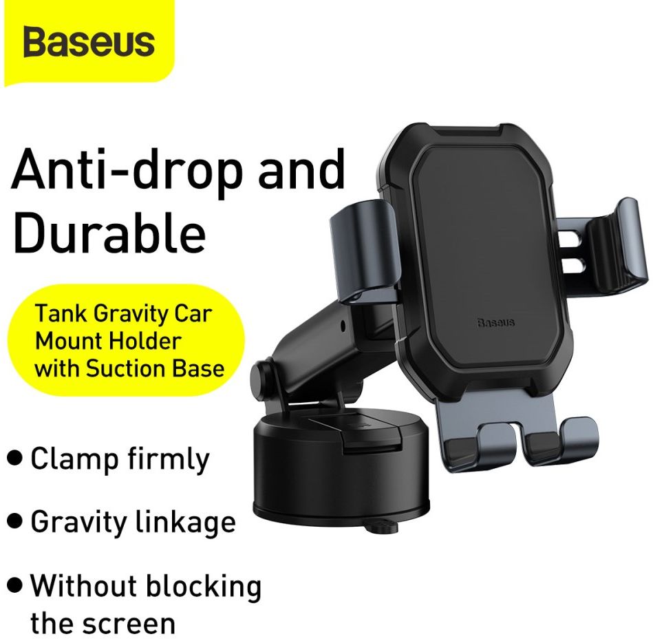 Baseus Tank Gravity Raam/Dashboard Telefoonhouder met Zuignap Zwart afbeelding 11