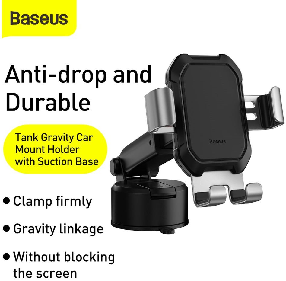 Baseus Tank Gravity Raam/Dashboard Telefoonhouder met Zuignap Zilver afbeelding 5