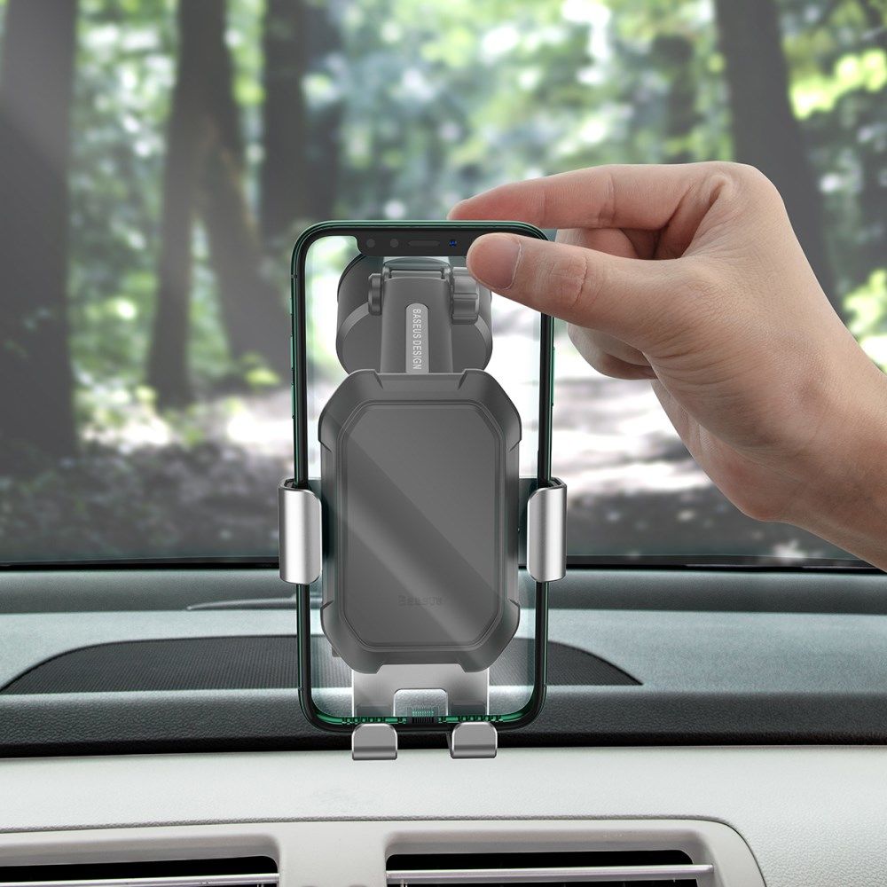 Baseus Tank Gravity Raam/Dashboard Telefoonhouder met Zuignap Zilver afbeelding 4