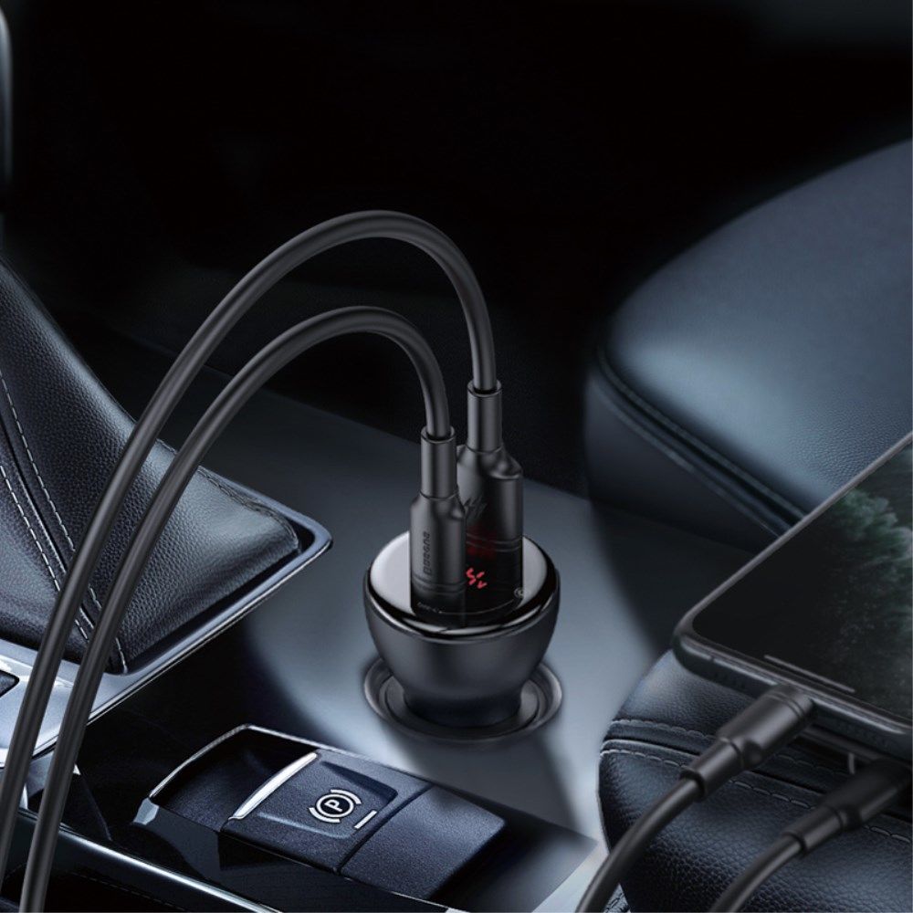 Baseus 45W Fast Charge Autolader + 60W USB-C Kabel 1M Zwart afbeelding 3