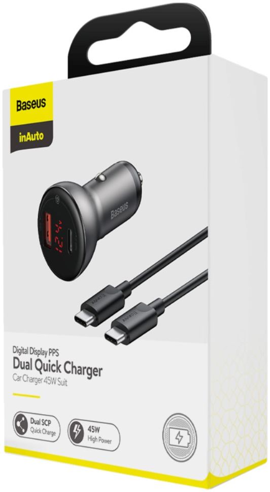 Baseus 45W Fast Charge Autolader + 60W USB-C Kabel 1M Zwart afbeelding 11