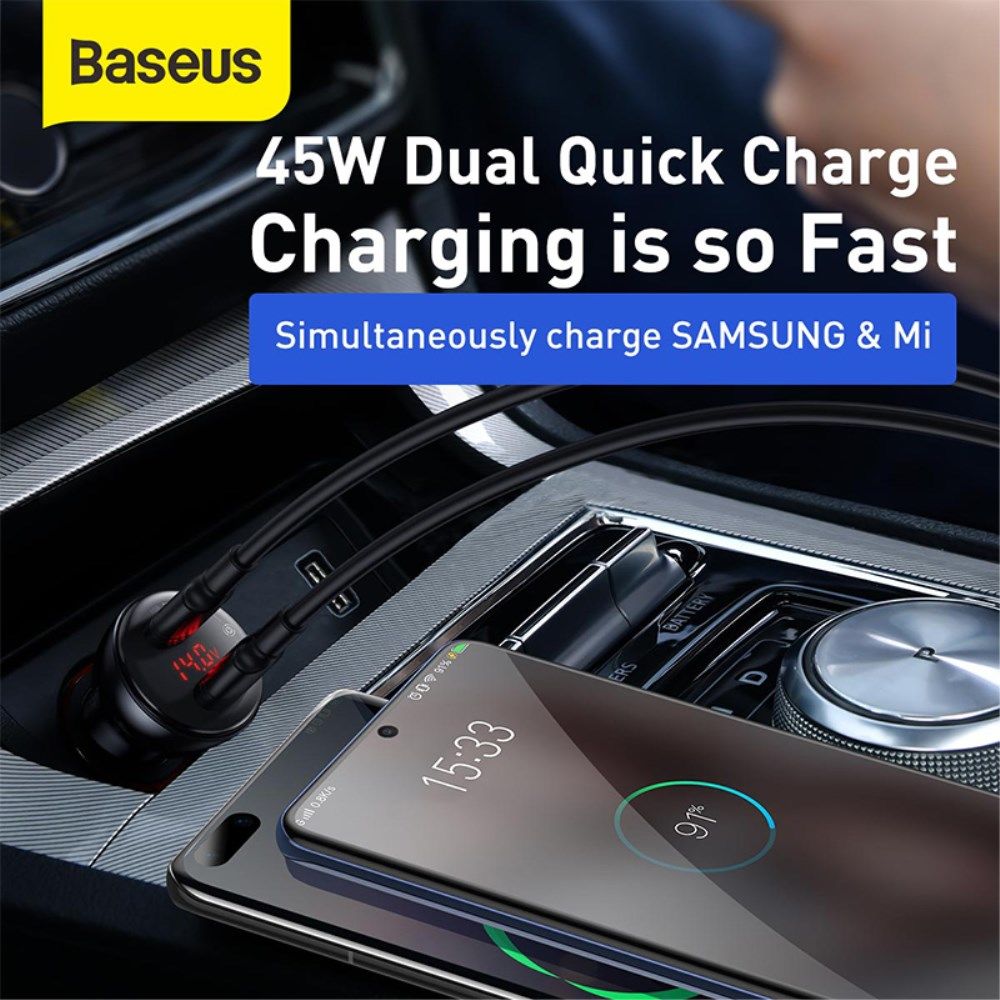 Baseus 45W Fast Charge Autolader + 60W USB-C Kabel 1M Zwart afbeelding 4