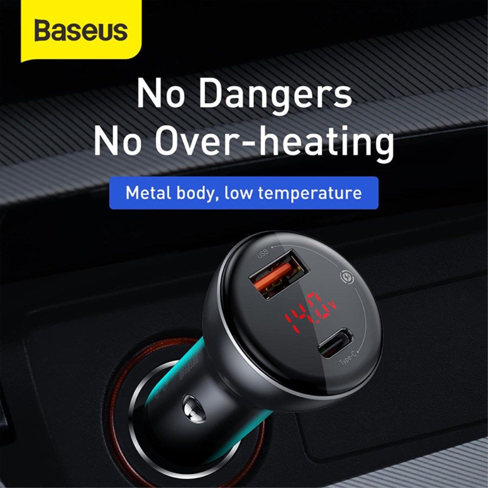 Baseus 45W Fast Charge Autolader + 60W USB-C Kabel 1M Zwart afbeelding 7
