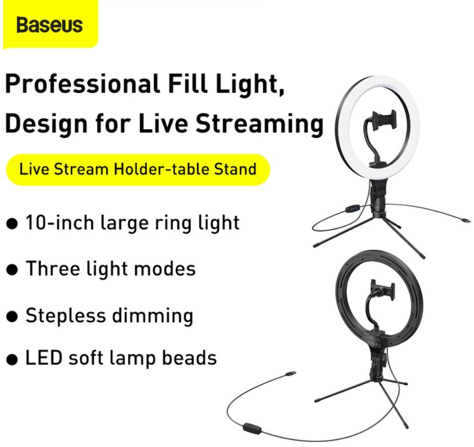 Baseus LED Ring Licht Tripod Statief en Houder voor Smartphone afbeelding 6