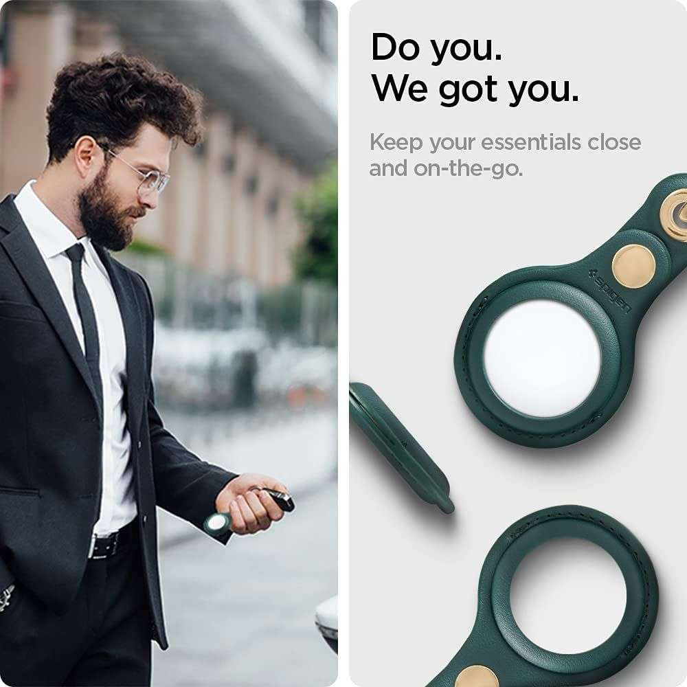 Spigen Valentinus Apple AirTag Sleutelhanger Kunstleer Hoesje Groen afbeelding 4