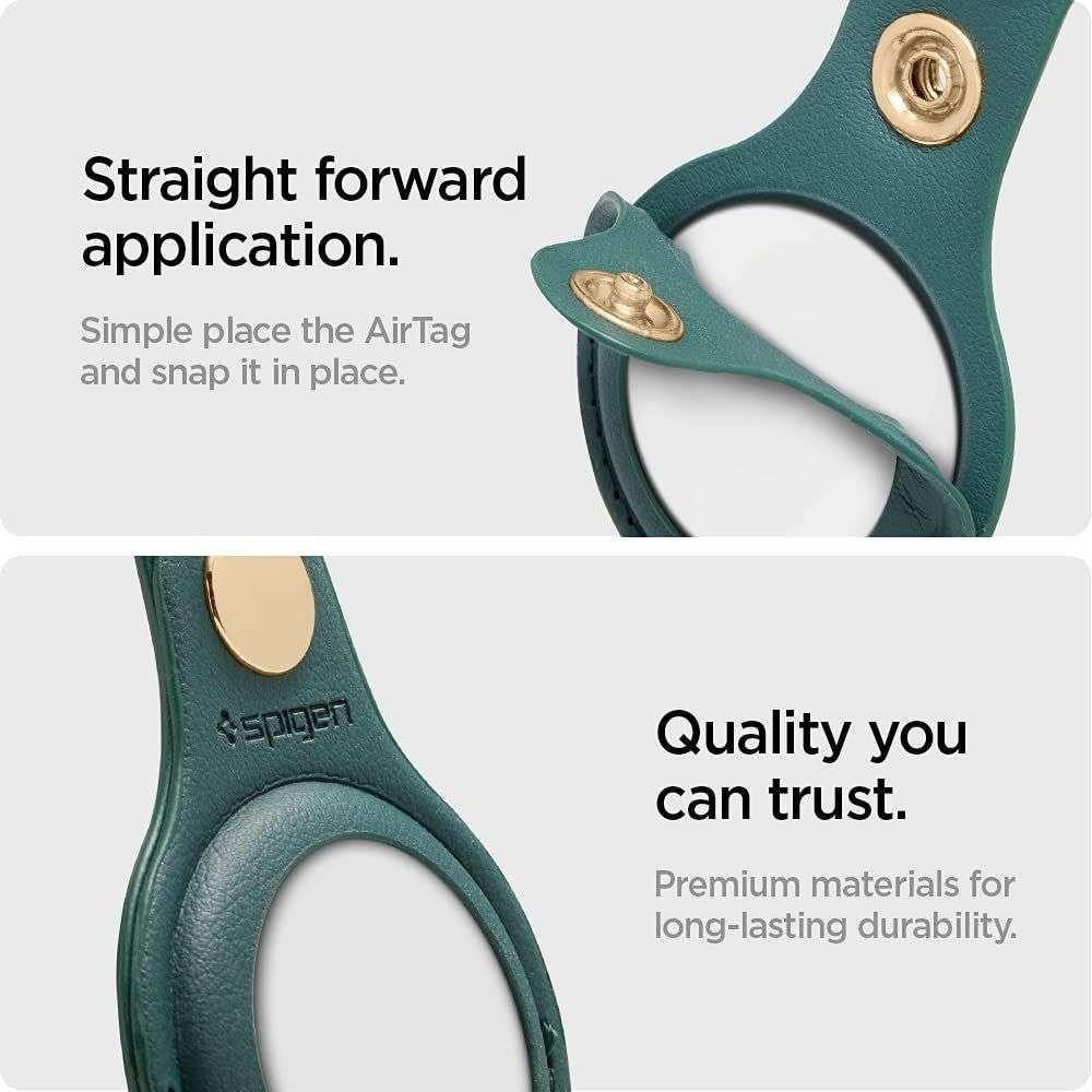 Spigen Valentinus Apple AirTag Sleutelhanger Kunstleer Hoesje Groen afbeelding 9