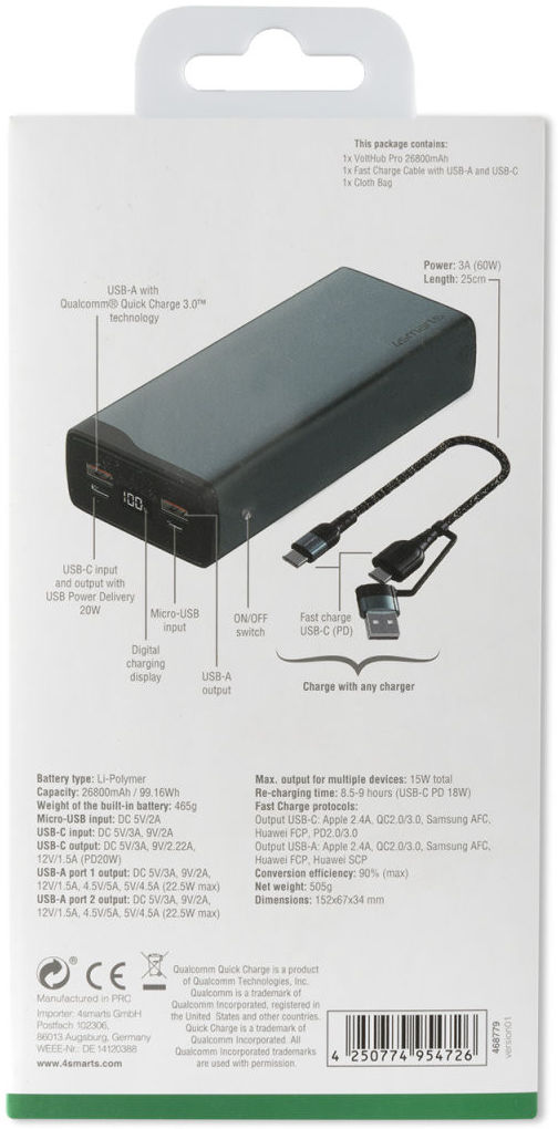 4smarts VoltHub Pro 26.800 mAh 22.5W Quick Charge PD Powerbank Grijs afbeelding 13