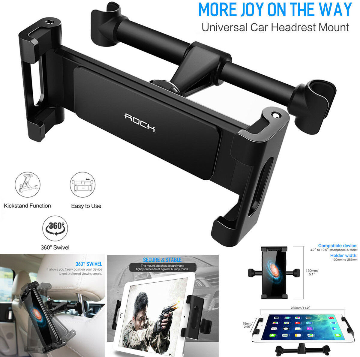 ROCK 360° Verstelbare Hoofdsteun Tablet / Smartphone Auto Houder afbeelding 5