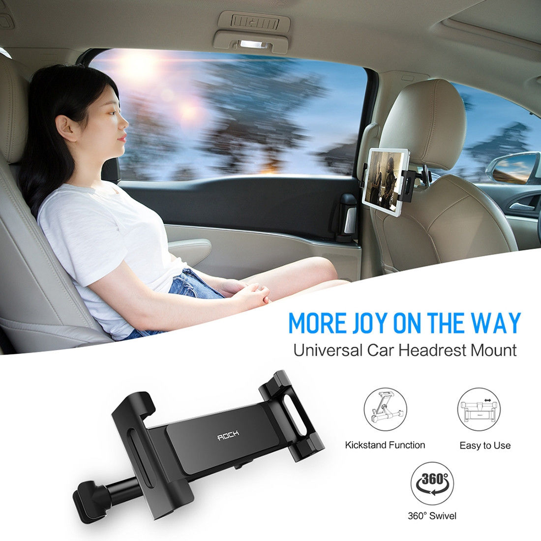 ROCK 360° Verstelbare Hoofdsteun Tablet / Smartphone Auto Houder afbeelding 8