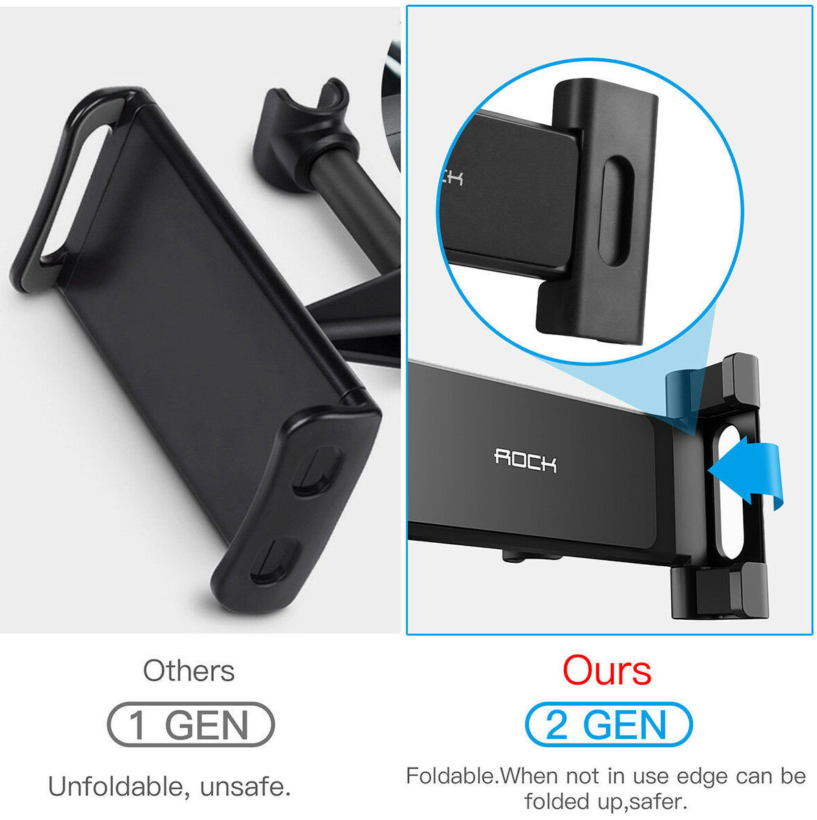 ROCK 360° Verstelbare Hoofdsteun Tablet / Smartphone Auto Houder afbeelding 14